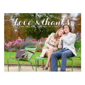 LOVE AND THANKS SCRIPT WEDDING THANK YOU POSTCARD