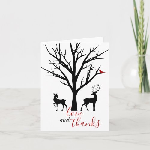 Love and Thanks Silhouette Deer Couple Winter Thank You Card