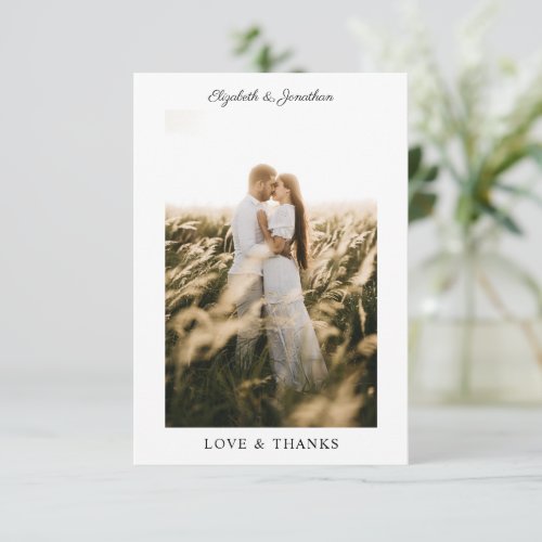 Love And Thanks Simple Elegant Wedding Photo Thank You Card