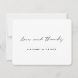 Love and Thanks Simple Modern Black Script Wedding Thank You Card