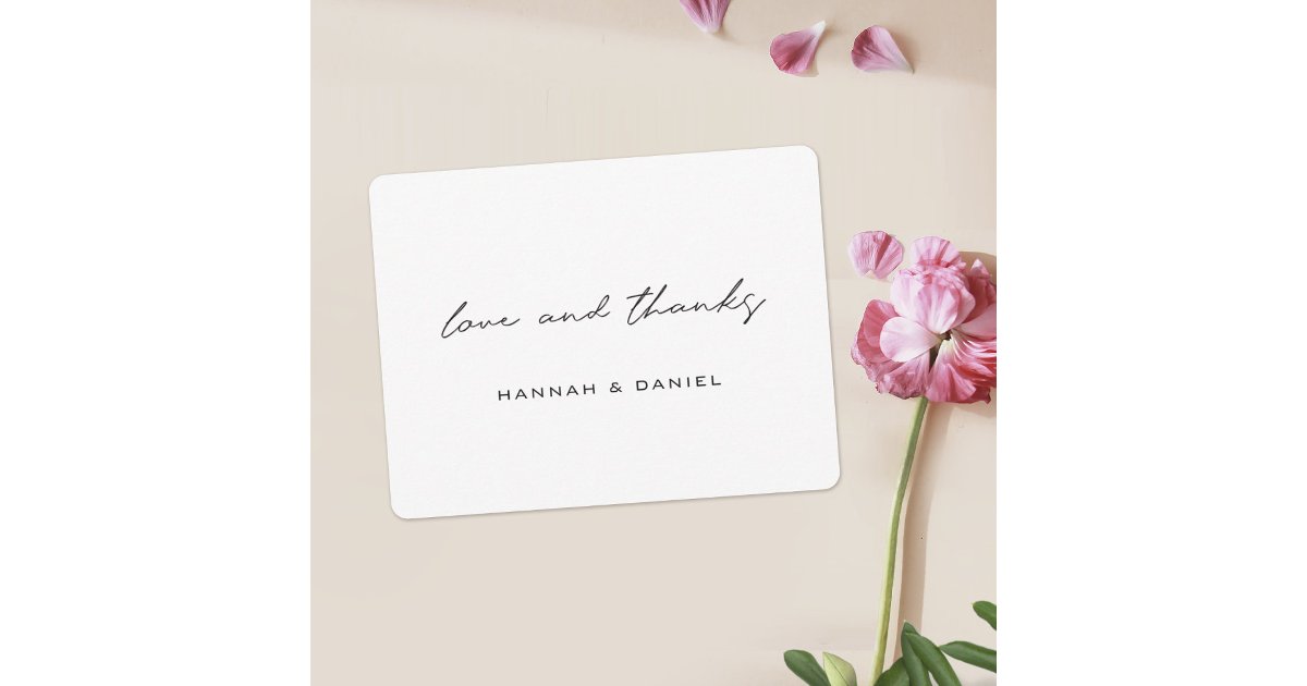 Love and Thanks Simple Modern Black Script Wedding Thank You Card | Zazzle