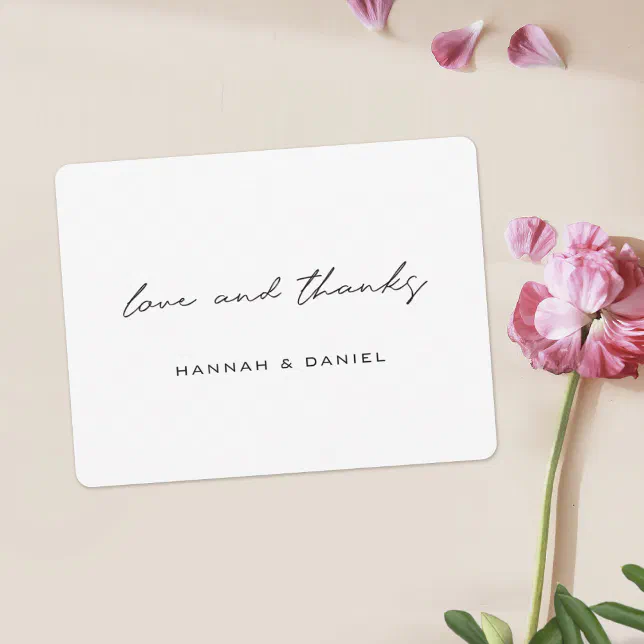 Love and Thanks Simple Modern Black Script Wedding Thank You Card | Zazzle