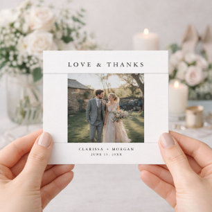 Love and Thanks Simple Modern Rustic Wedding Photo Thank You Card