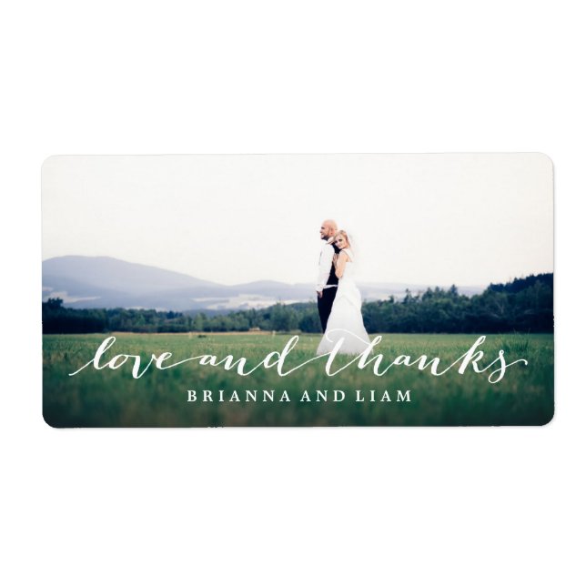 Love and Thanks Simple Script Full Bleed Photo Label (Front)