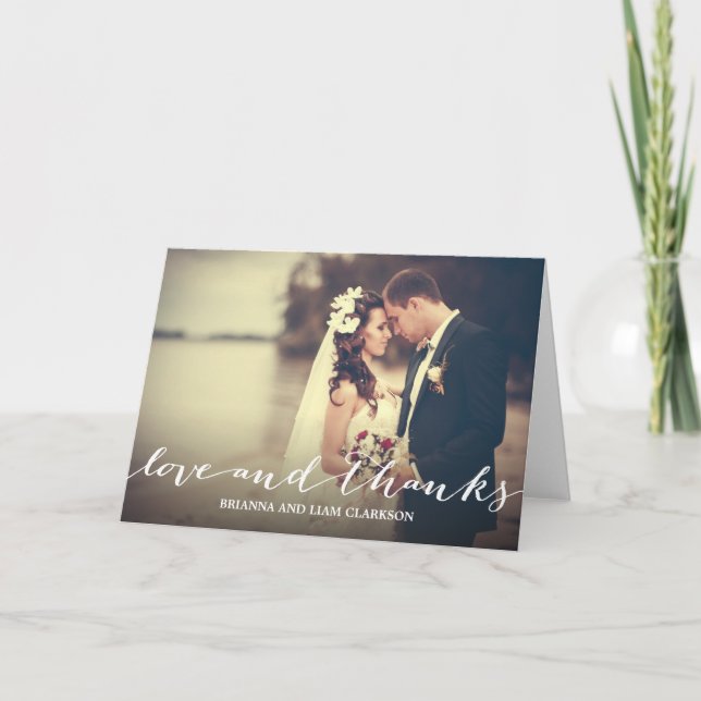 Love and Thanks Simple Script Full Bleed Photo Thank You Card (Front)