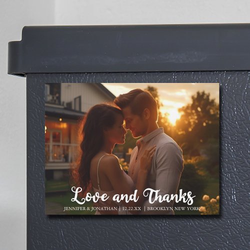 Love and Thanks Simple Wedding Photo Magnet Card