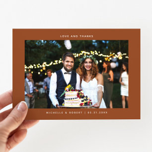 Love and Thanks Simple Wedding Photo Terracotta Thank You Card