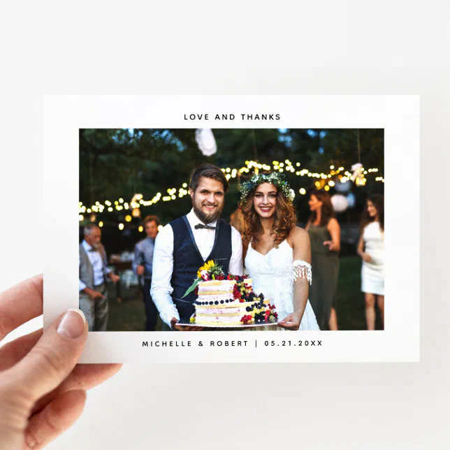 Love and Thanks Simple Wedding Photo Thank You Card | Zazzle