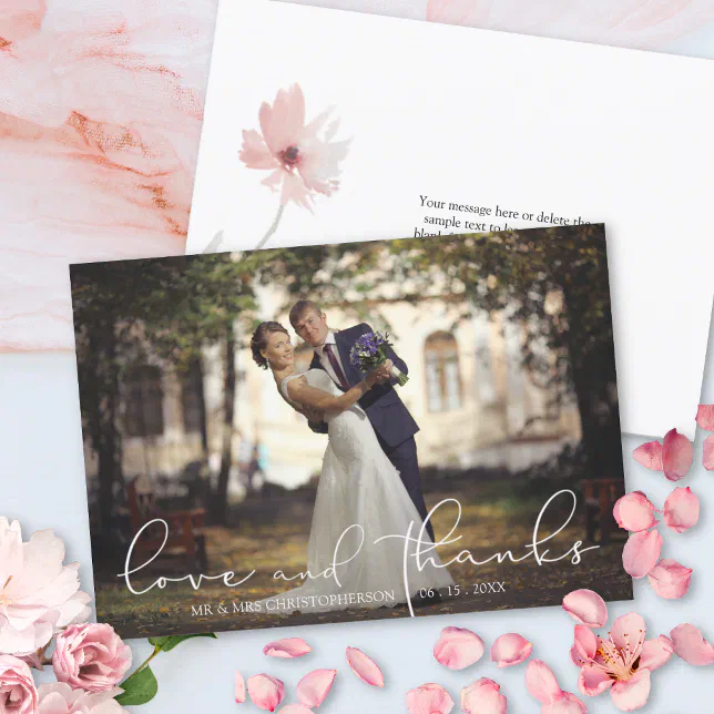 Love and Thanks Single Flower Photo Wedding Thank You Card | Zazzle