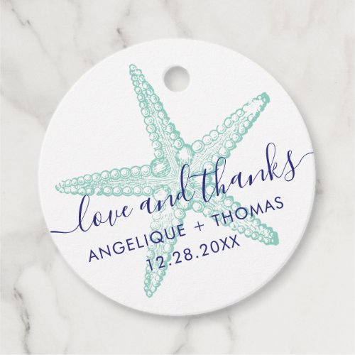 Love and Thanks Starfish Teal Beach Wedding Favor Tags