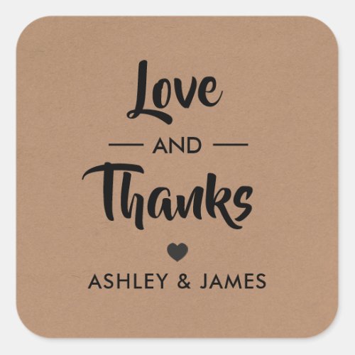 Love and Thanks Sticker Wedding Gift Tag Kraft Square Sticker