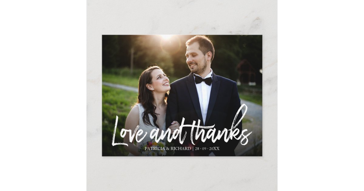 Love And Thanks Stylish Wedding Thank You Photo Postcard | Zazzle