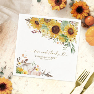 Love And Thanks Sunflower White Pumpkin Wedding Napkins