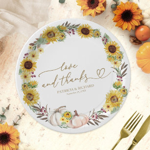 Love And Thanks Sunflower White Pumpkin Wedding Paper Plates