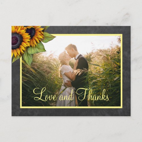 Love and thanks sunflowers wedding thank you postcard