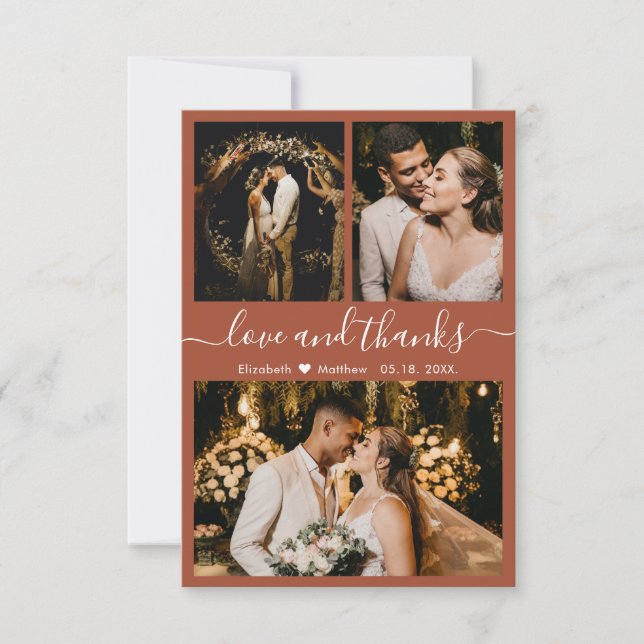 Love and Thanks Terracotta Wedding Photo Thank You Card (Front)