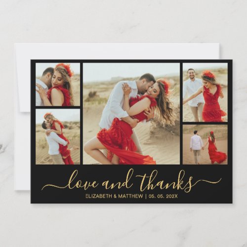 Love and Thanks Typography 5 Photo Collage Thank Y Thank You Card