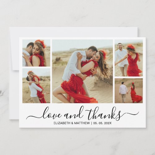 Love and Thanks Typography 5 Photo Collage Thank You Card