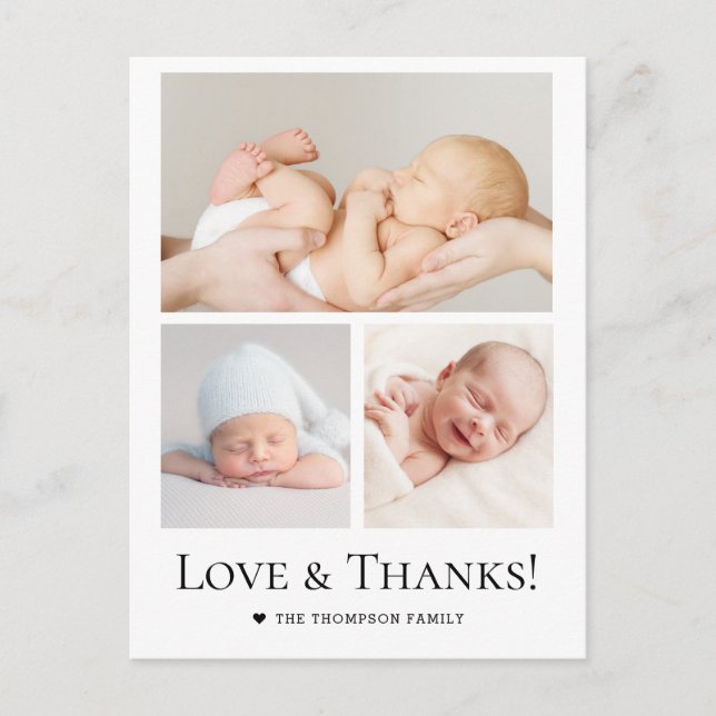 Love and Thanks Typography Photo Grid Baby Boy Postcard (Front)
