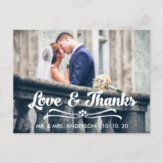 LOVE AND THANKS TYPOGRAPHY THANK YOU POSTCARD