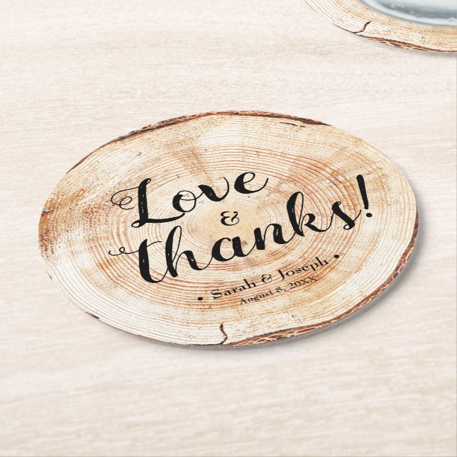 Love and thanks Unique Rustic wedding favors Round Paper Coaster (Angled)