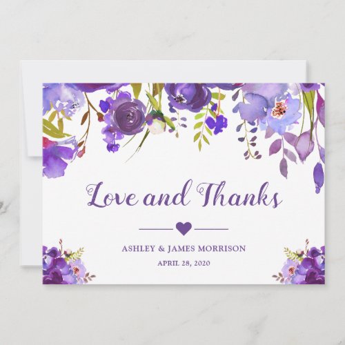 Love and Thanks Violet Purple Watercolor Floral Thank You Card - Love and Thanks Violet Purple Watercolor Floral Thank You card. 
(1) For further customization, please click the "customize further" link and use our design tool to modify this template. 
(2) If you prefer thicker papers / Matte Finish, you may consider to choose the Matte Paper Type. 
(3) If you need help or matching items, please contact me.