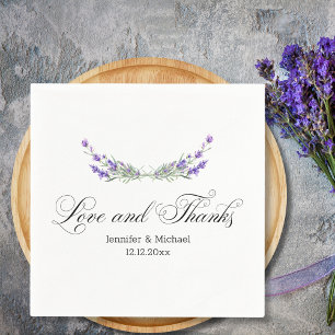 love and thanks,watercolor purple lavender wedding napkins