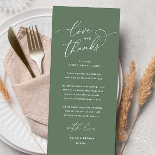 Love and Thanks, Wedding Dinner Thank You Card