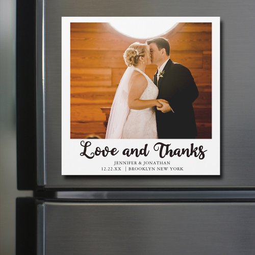 Love and Thanks Wedding Photo Chic Magnet Card