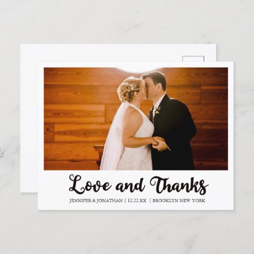 Love and Thanks Wedding Photo Chic Modern Postcard