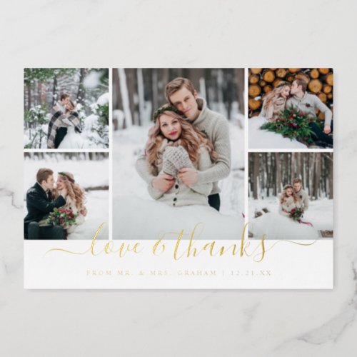 Love and Thanks Wedding Photo Collage Foil Card