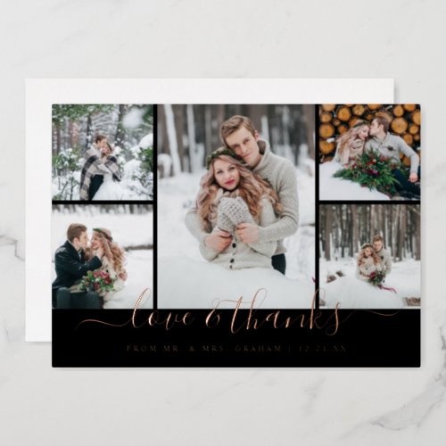 Love and Thanks Wedding Photo Collage Foil Card