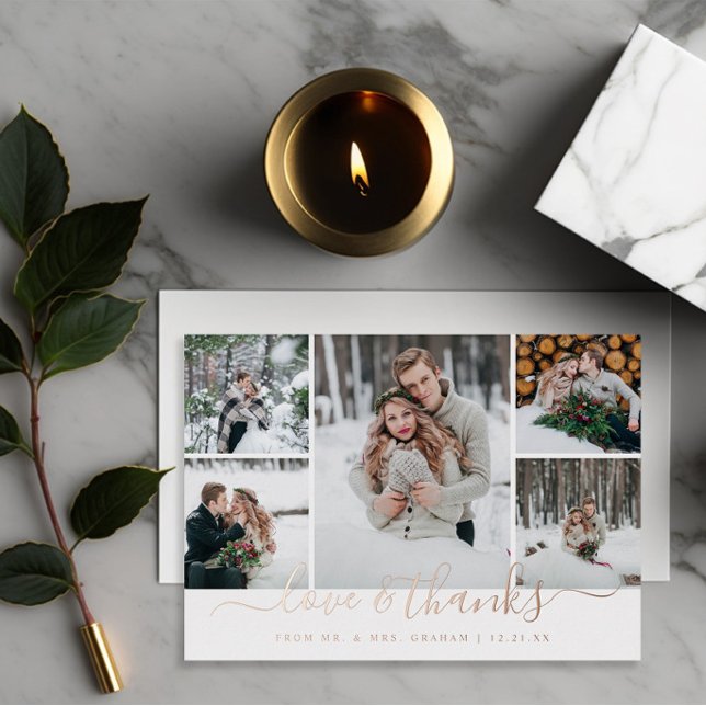 Love and Thanks Wedding Photo Collage Foil Card (Creator Uploaded)