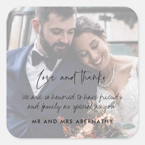 Love and Thanks Wedding Photo Favor Square Sticker