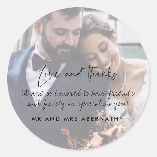 Love and Thanks Wedding Photo Favor Stickers (Front)