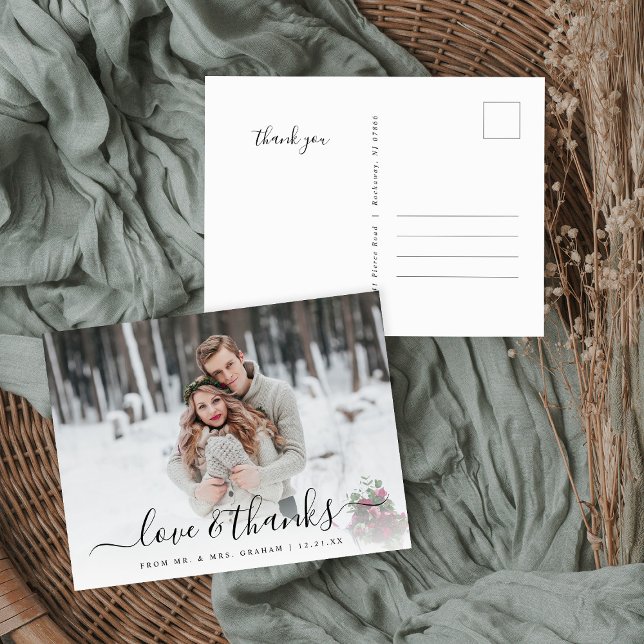Love and Thanks Wedding Photo Overlay Postcard (Creator Uploaded)