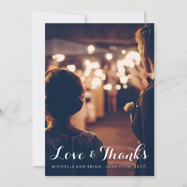 Love and Thanks Wedding Photo Thank You Card (Front)