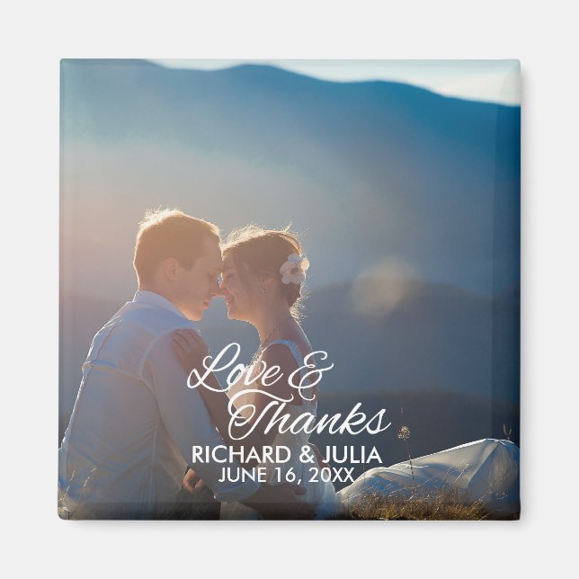 Love and Thanks | Wedding Photo Thank You Favor Magnet (Front)