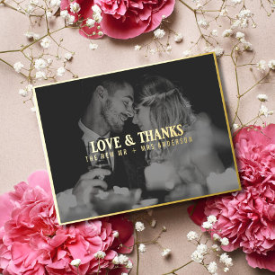 Love and Thanks Wedding Photo Thank You Overlay Foil Holiday Postcard
