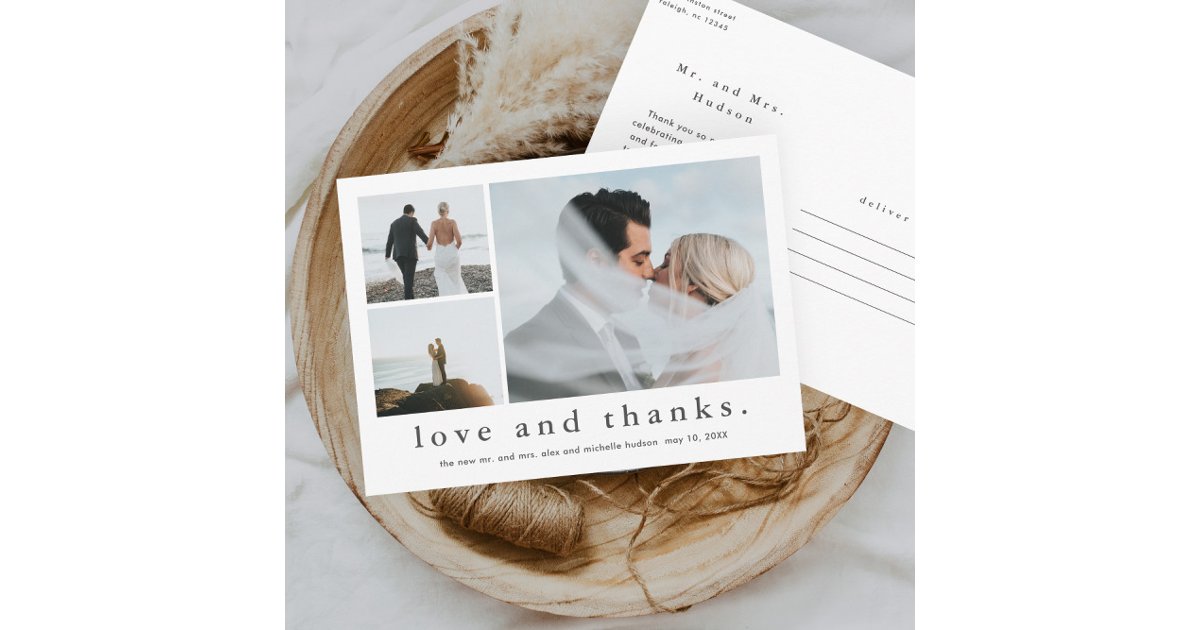 Love and Thanks Wedding Photo Thank You Postcard | Zazzle