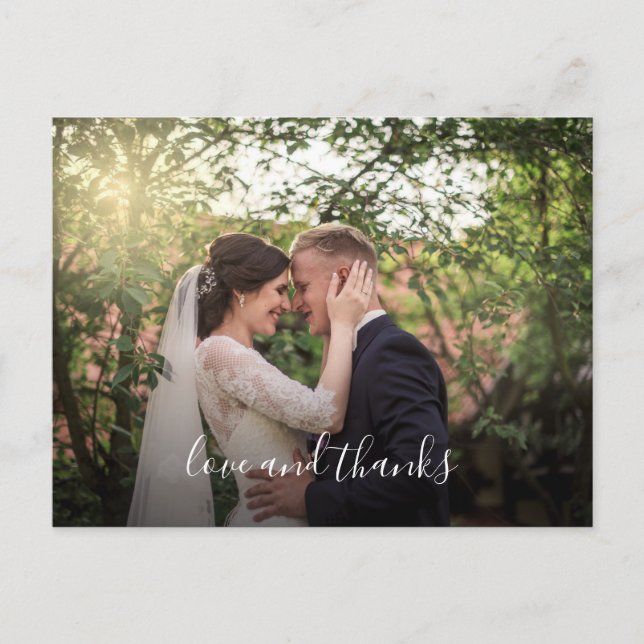 Love and thanks wedding photo thank you postcard (Front)