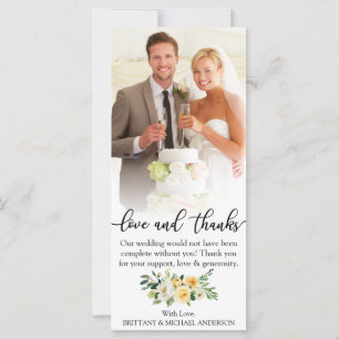 Love and Thanks Wedding Photo Yellow Floral Card