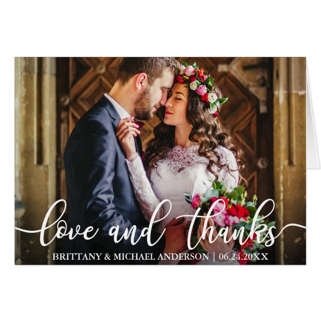 Love and Thanks Wedding Thank You Photo Folded (Front Horizontal)