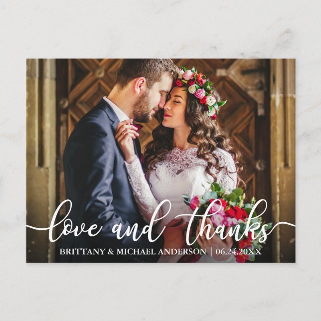 Love and Thanks Wedding Thank You Photo Postcard (Front)