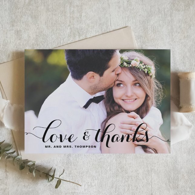 Love and Thanks Whimsical Script Photo Wedding Thank You Card (Creator Uploaded)