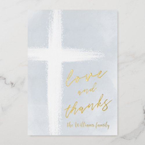 love and thanks white cross design foil invitation