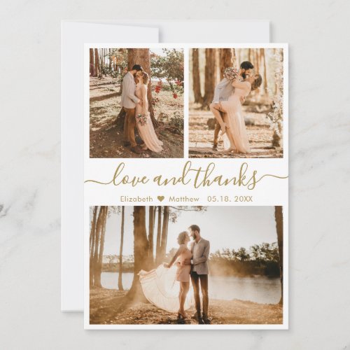 Love and Thanks White Gold Wedding Thank You Card