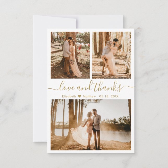 Love and Thanks White Gold Wedding Thank You Card (Front)