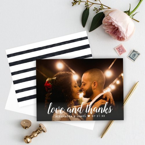 Love and Thanks White Script Wedding Photo Thank You Card
