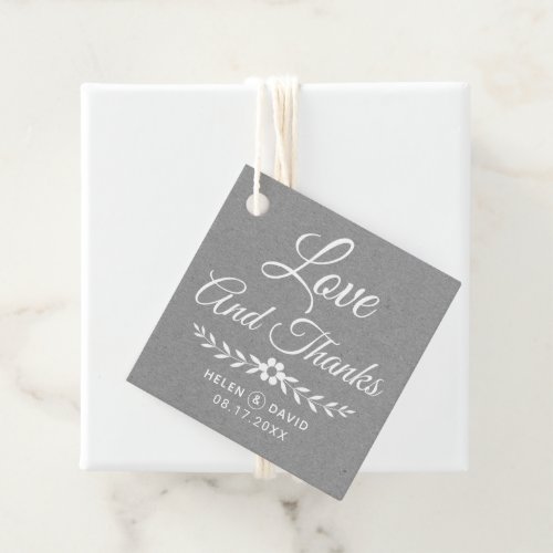 Love and Thanks white typography gray wedding Favor Tags